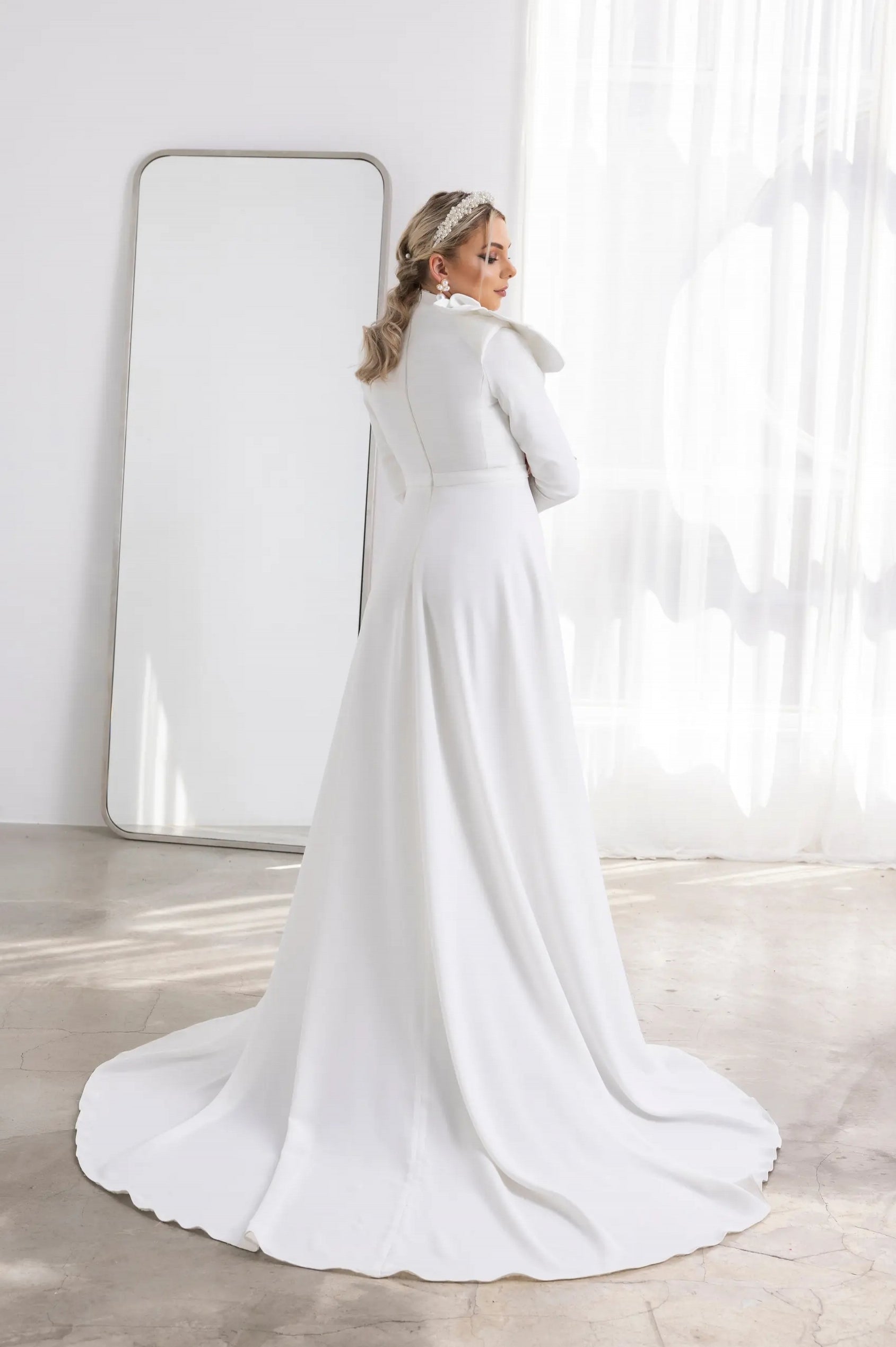 Pakistani Ivory Beaded Tulle A-Line Wedding Gown (1-Pc) - Image 2