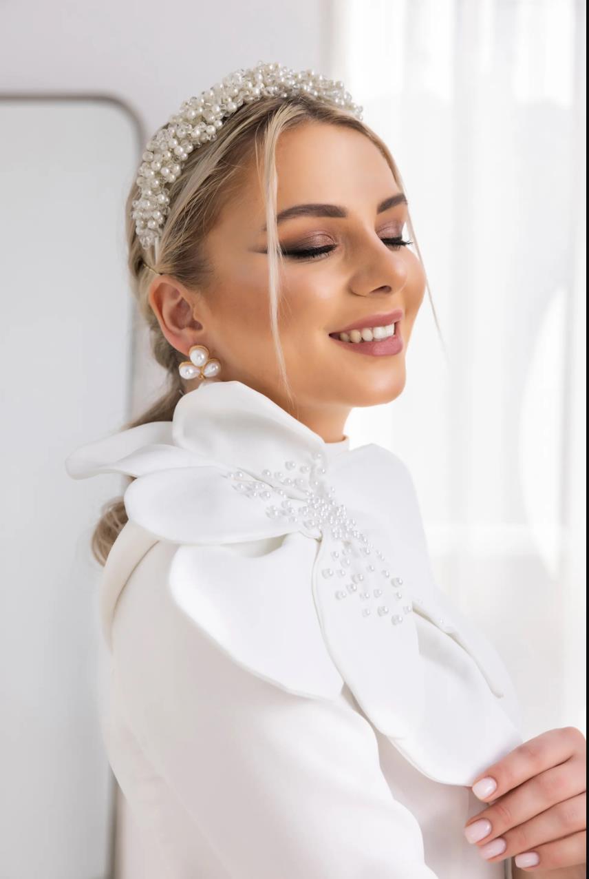 Pakistani Ivory Beaded Tulle A-Line Wedding Gown (1-Pc) - Image 4