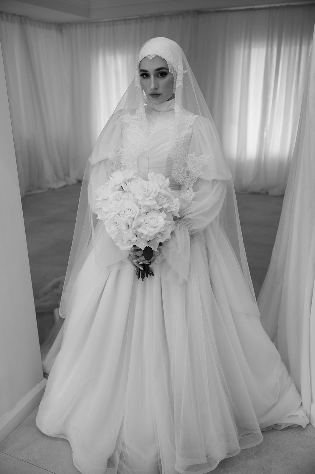 Pakistani Ivory Lace-Trim Tulle Ball Gown (2-Piece) - Image 1