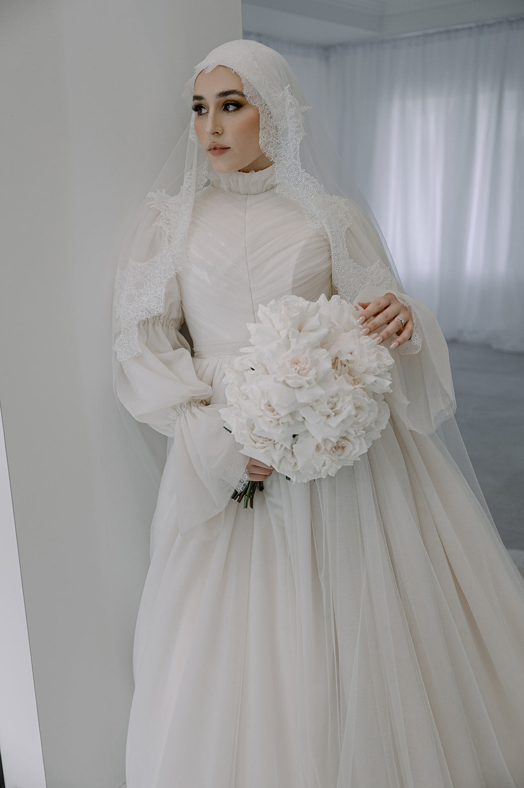 Pakistani Ivory Lace-Trim Tulle Ball Gown (2-Piece) - Image 10