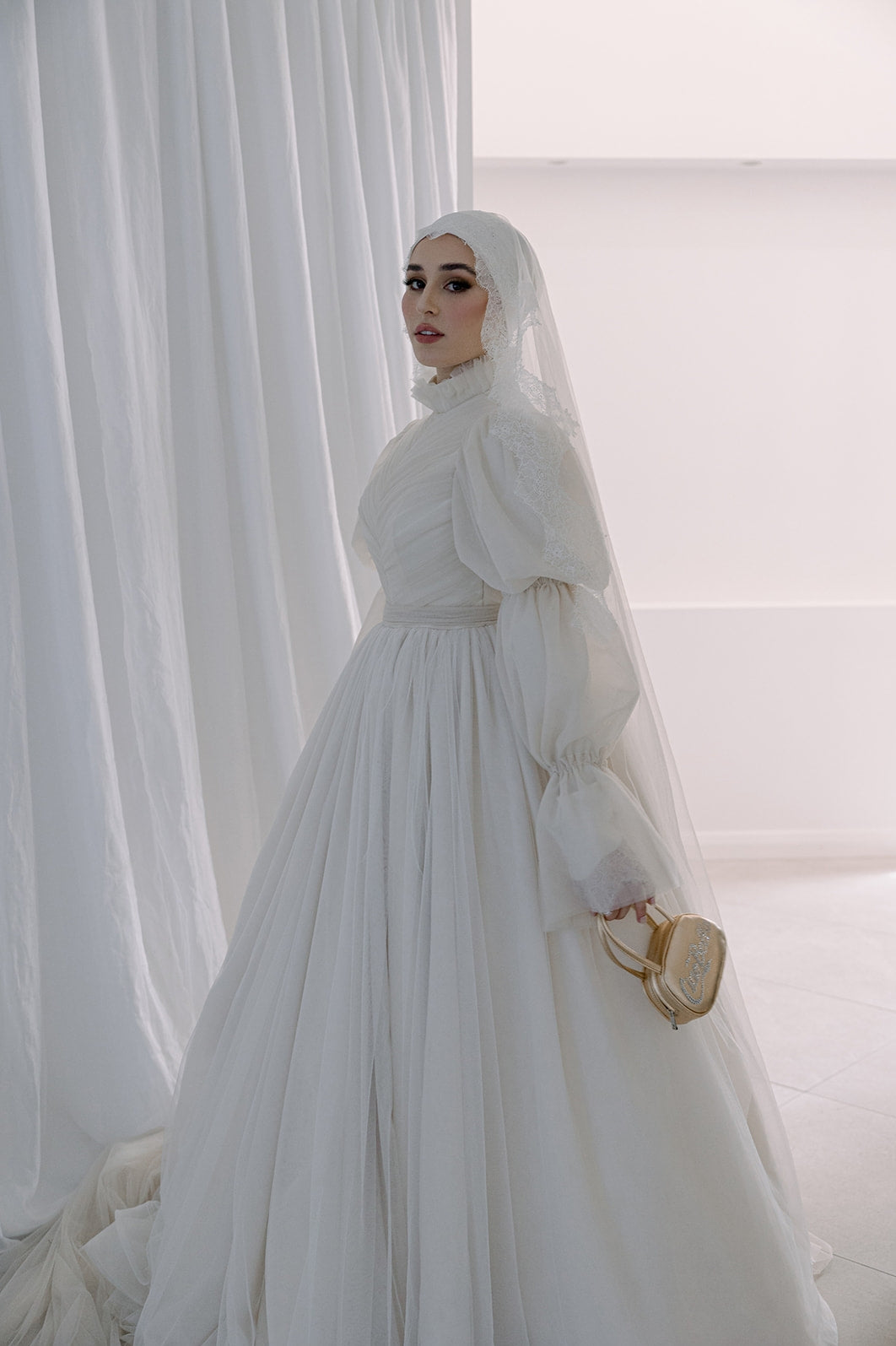 Pakistani Ivory Lace-Trim Tulle Ball Gown (2-Piece) - Image 11