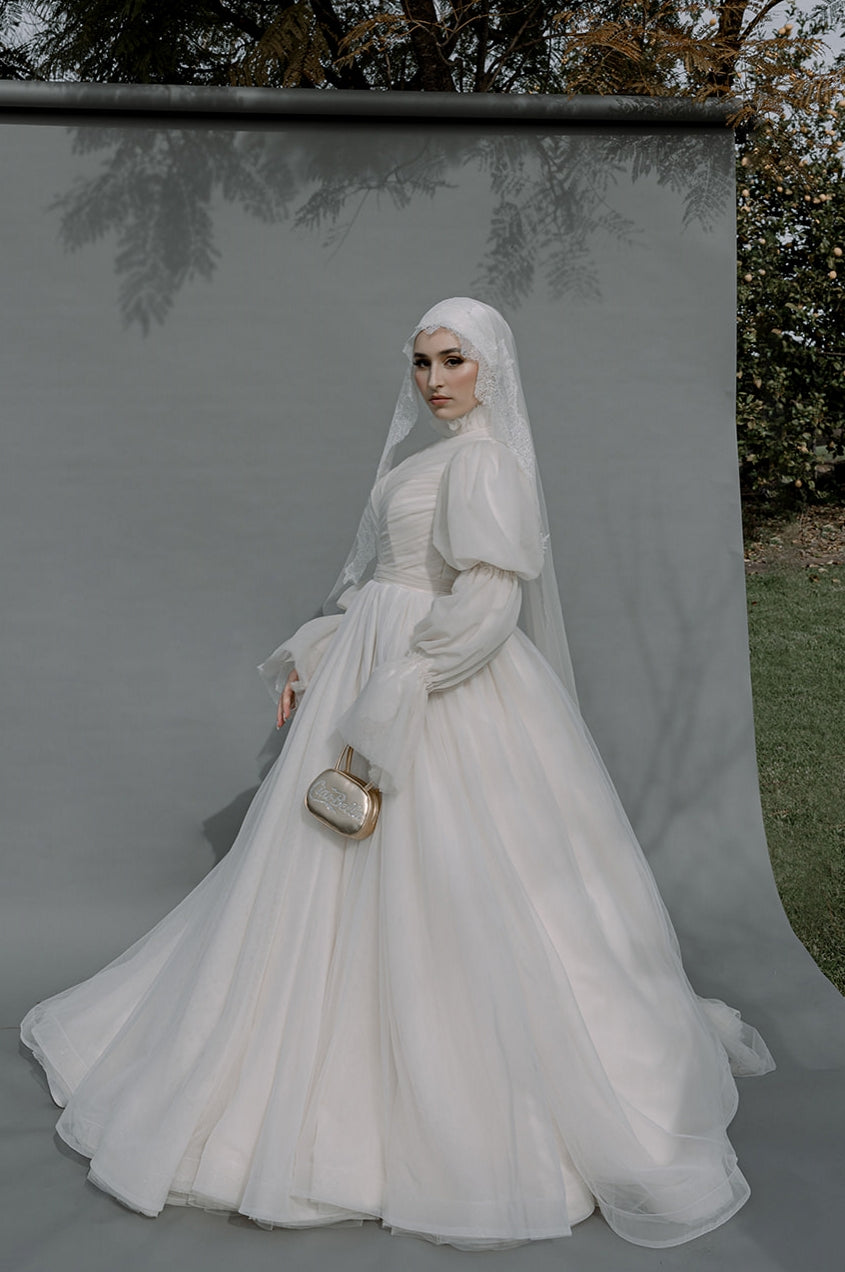 Pakistani Ivory Lace-Trim Tulle Ball Gown (2-Piece) - Image 7