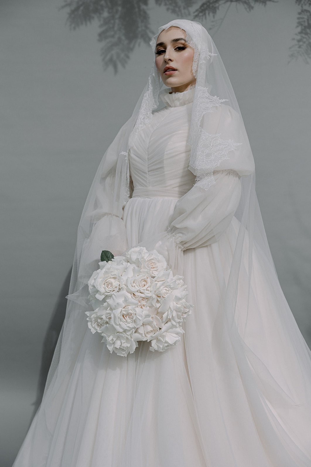 Pakistani Ivory Lace-Trim Tulle Ball Gown (2-Piece) - Image 8