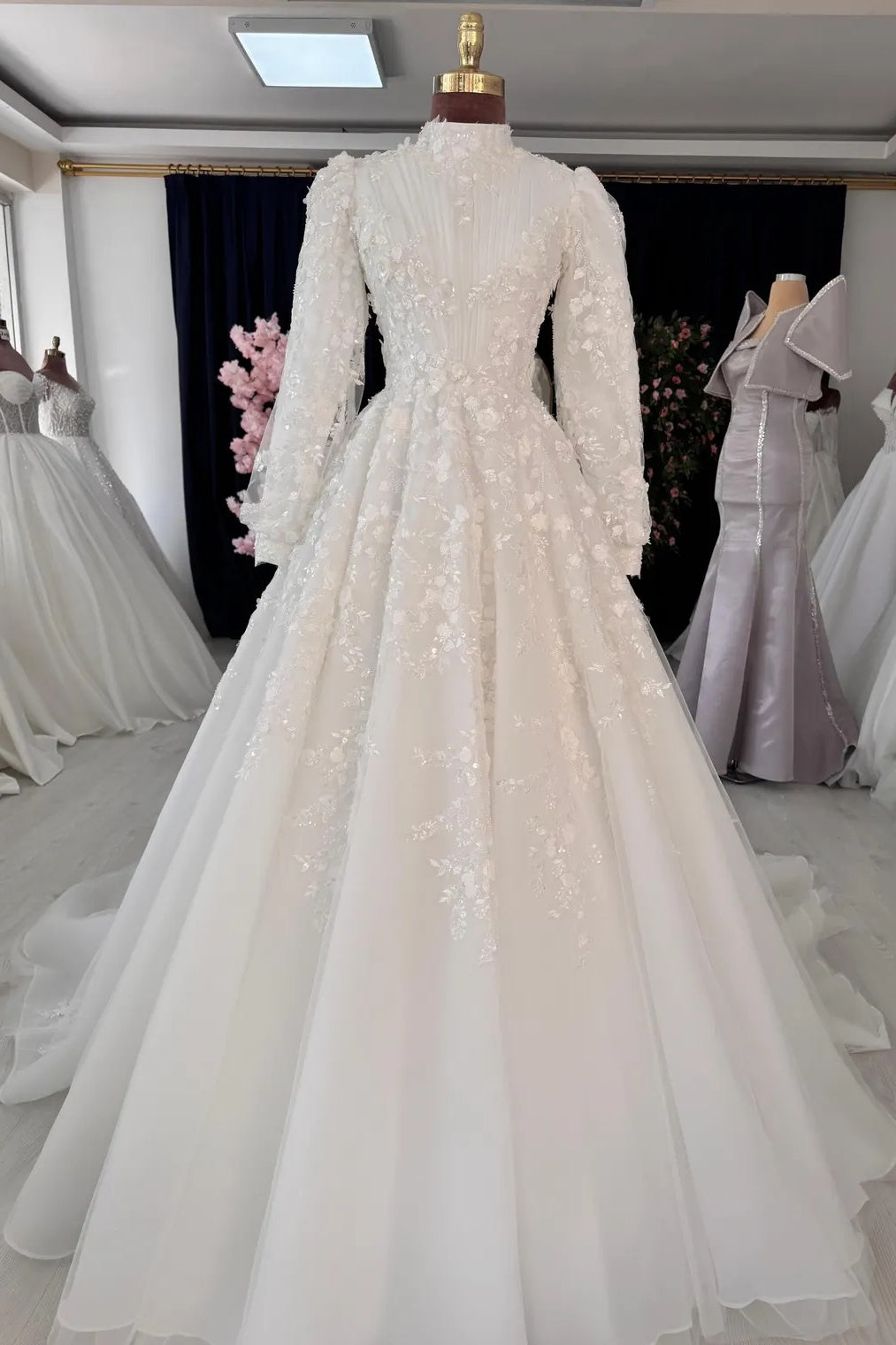 Ivory 3D Lace Tulle Organza Bridal Gown (1-Pc) - Image 1