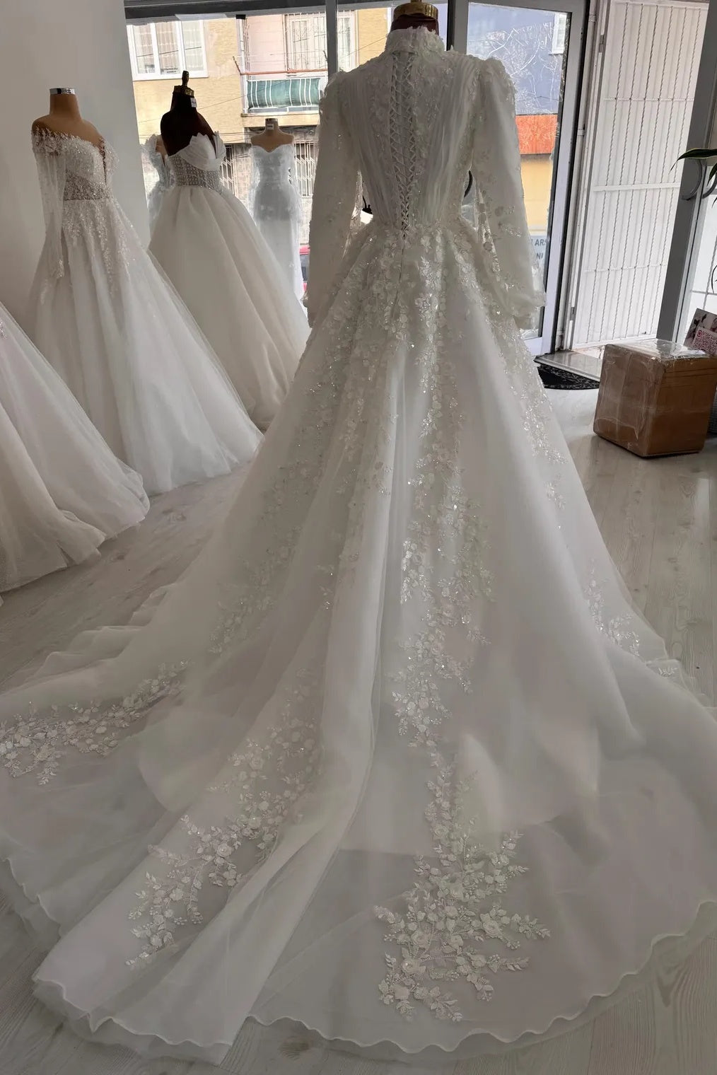 Ivory 3D Lace Tulle Organza Bridal Gown (1-Pc) - Image 3