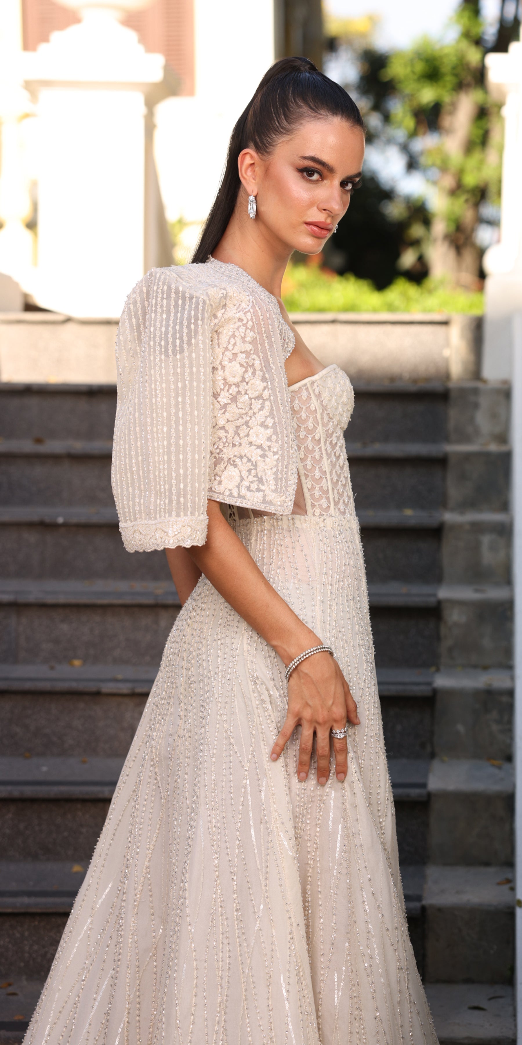 Ivory Embellished Tulle Corset Gown (2-Piece) - Image 4