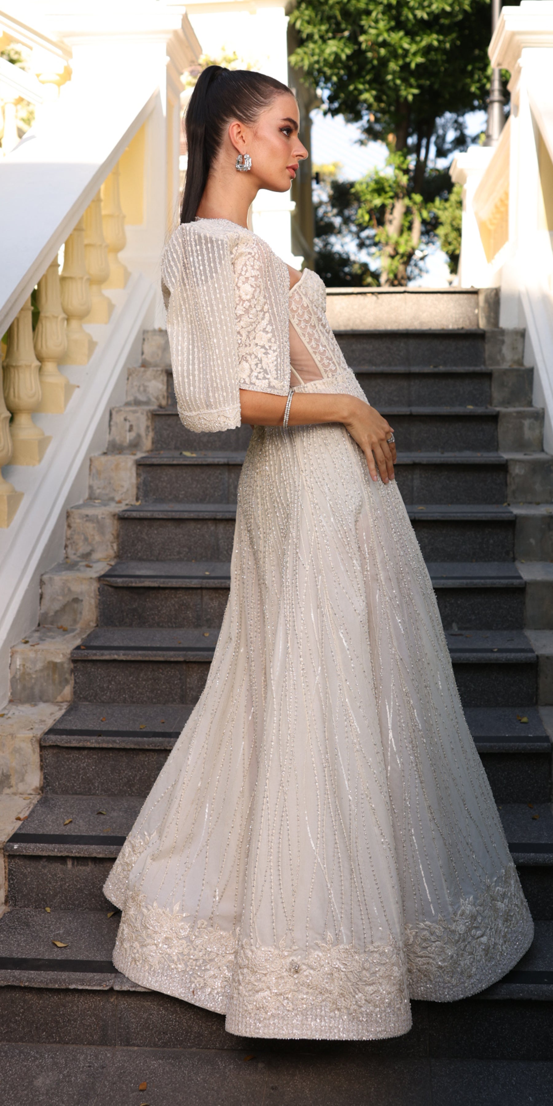 Ivory Embellished Tulle Corset Gown (2-Piece) - Image 8