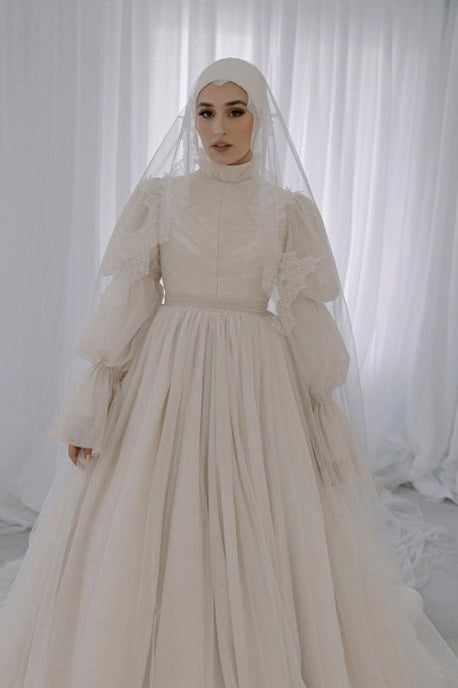 Ivory Pleated Tulle A-Line Bridal Gown (1-Pc) - Image 10