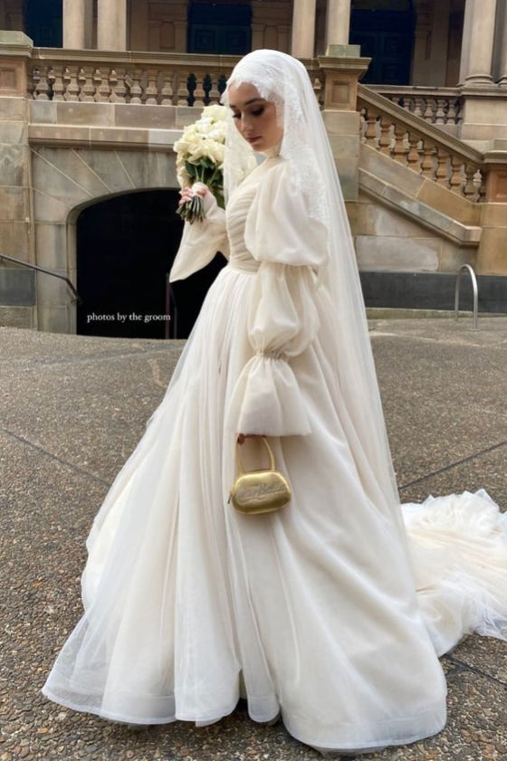 Ivory Pleated Tulle A-Line Bridal Gown (1-Pc) - Image 5