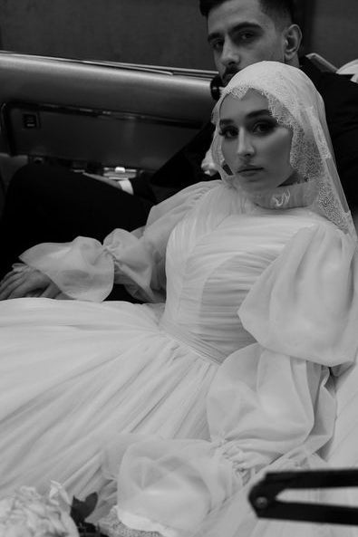 Ivory Pleated Tulle A-Line Bridal Gown (1-Pc) - Image 6