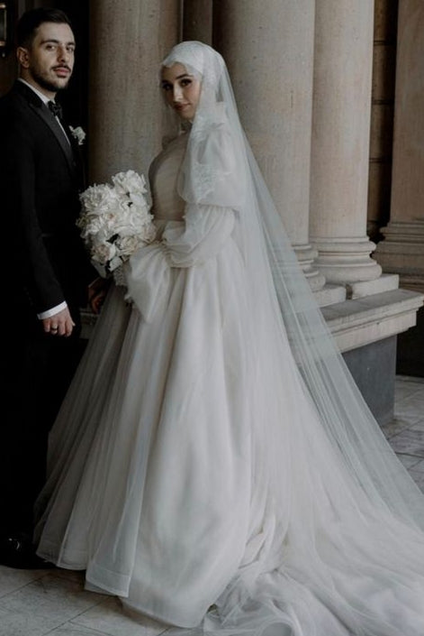 Ivory Pleated Tulle A-Line Bridal Gown (1-Pc) - Image 8