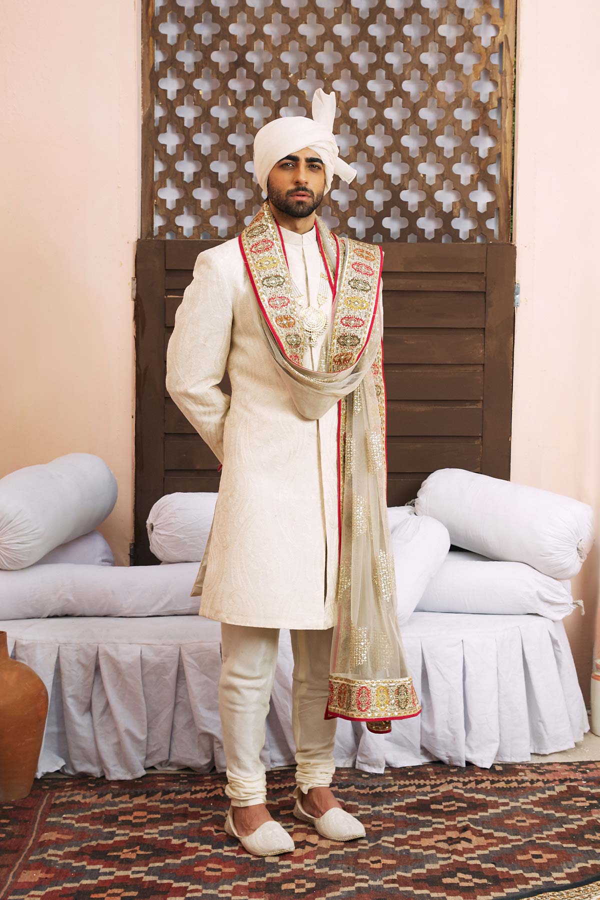 Artic Wolf Paisley Self-Embroidered Blended Sherwani (3-Piece) - Image 2