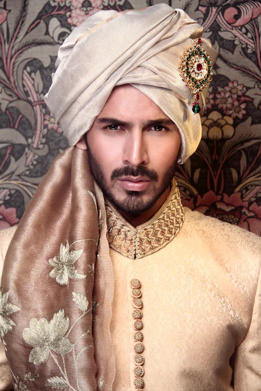 Ivory Brocade Groom Sherwani with Hand Embroidery (3-Piece) - Image 2