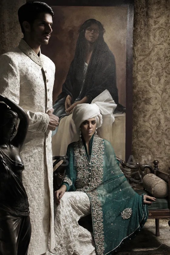 Ivory Threadwork Brocade Groom Sherwani (2-Piece) - Image 2