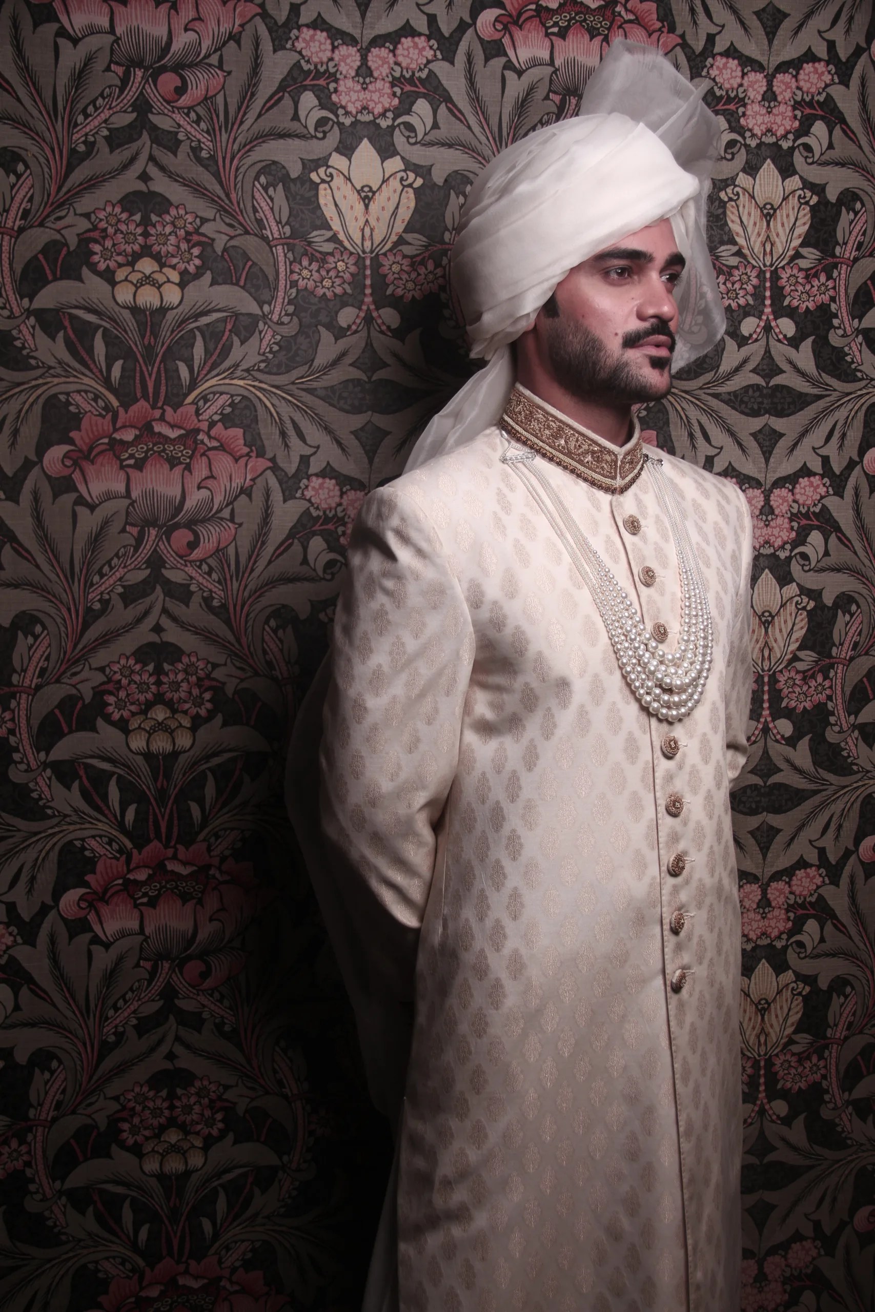 Ivory Embroidered Brocade Groom Sherwani (2-Piece) - Image 1