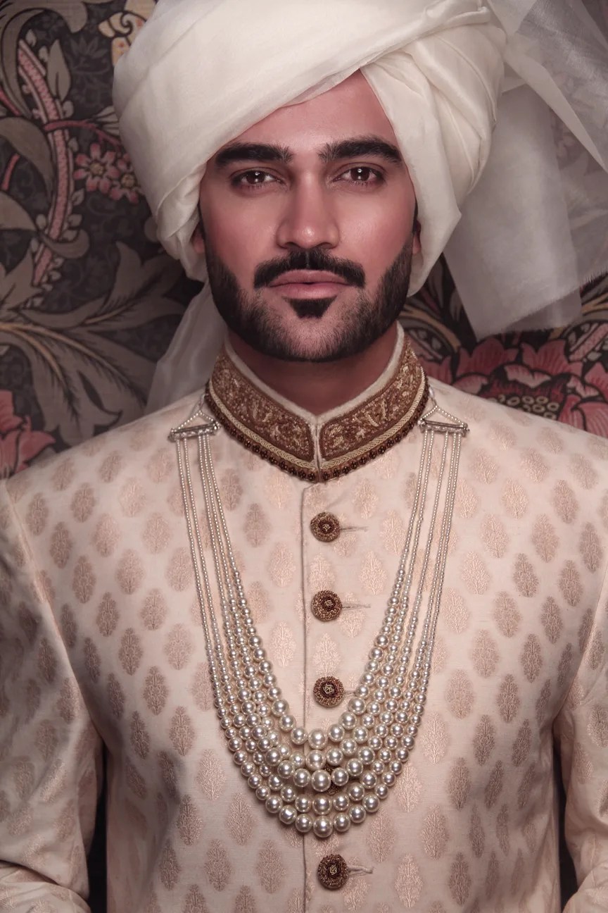 Ivory Embroidered Brocade Groom Sherwani (2-Piece) - Image 3