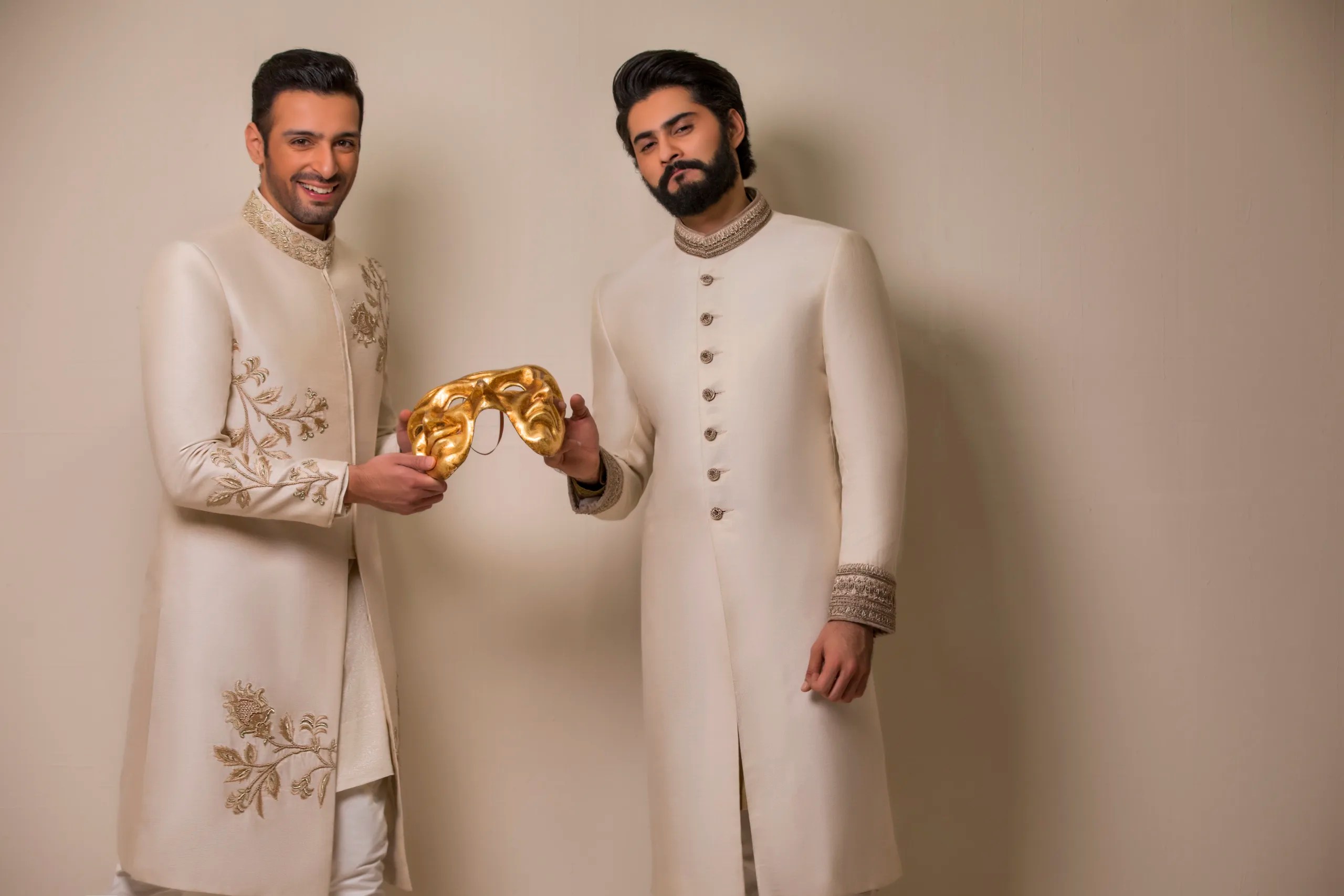 Off-White Embroidered Cotton Groom Sherwani (2-Piece) - Image 3