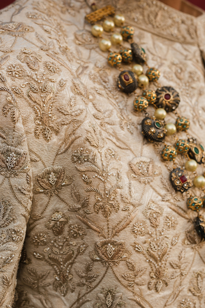 Ivory Art Nouveau Embroidered Jacquard Sherwani (3-Piece) - Image 6