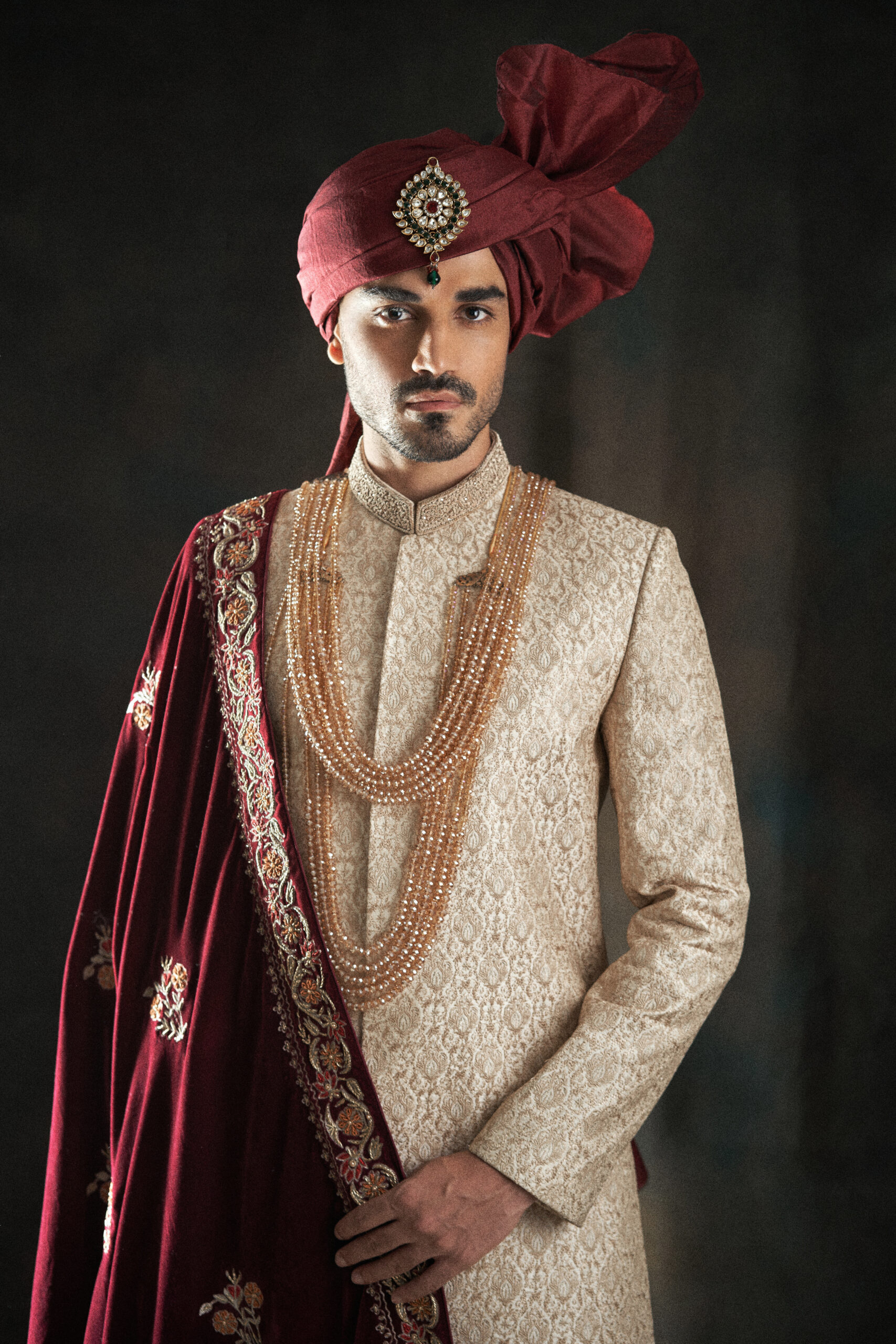Parchment Off-White Jacquard Sherwani (3-Piece) - Image 1