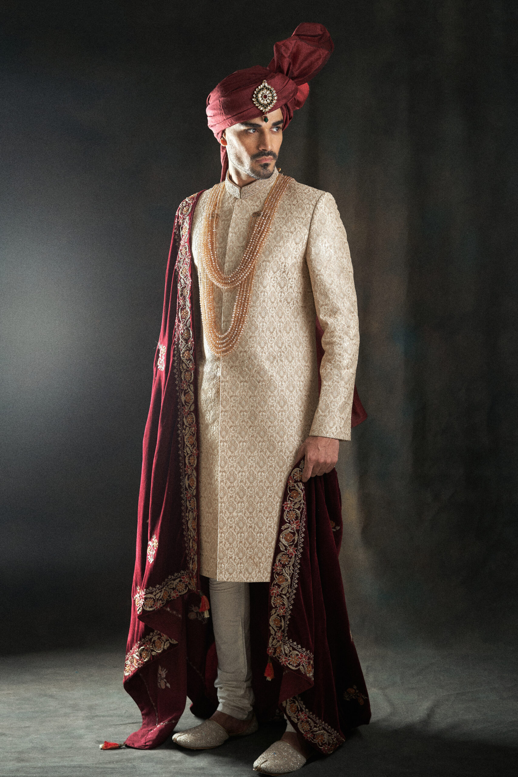 Parchment Off-White Jacquard Sherwani (3-Piece) - Image 2