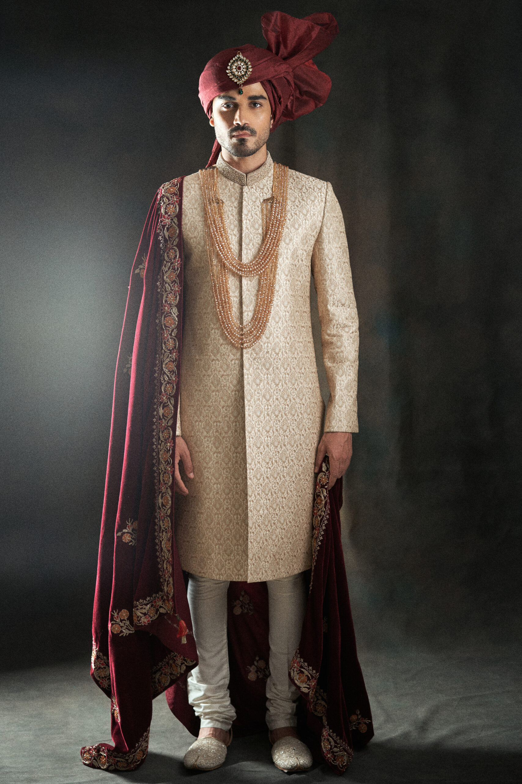 Parchment Off-White Jacquard Sherwani (3-Piece) - Image 3