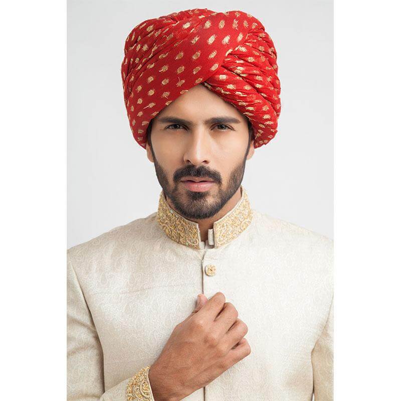 Ivory Gold Embroidered Jamavar Silk Sherwani (5-Piece) - Image 3