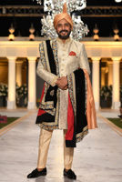 Off White Hand Embroidered Jamawar Groom Sherwani (3-Piece) - Image 2
