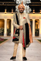 Off White Hand Embroidered Jamawar Groom Sherwani (3-Piece) - Image 5