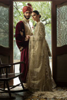 Off-White Hand-Embroidered Jamawar Sherwani (4-Piece) - Image 5