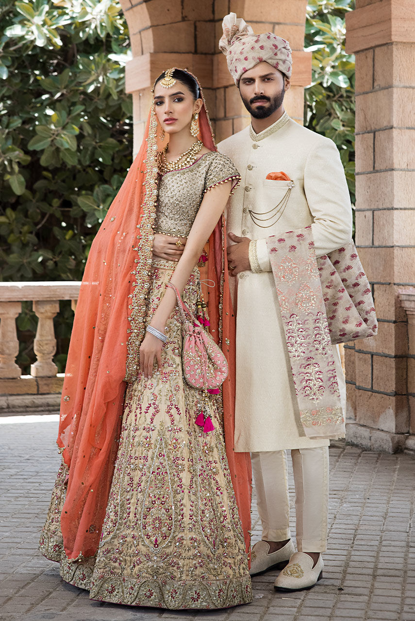 Off White Hand Embroidered Jamawar Sherwani (3-Piece) - Image 3