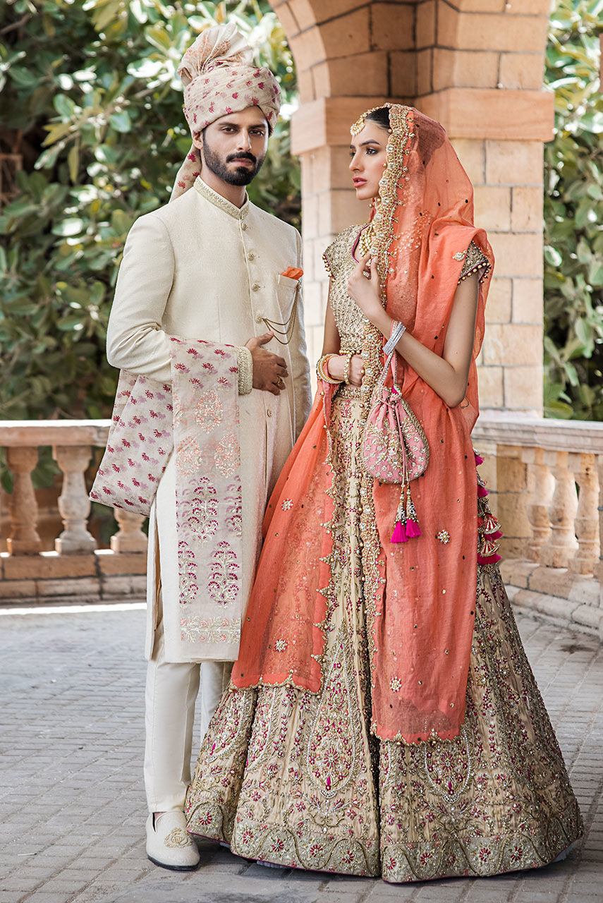 Off White Hand Embroidered Jamawar Sherwani (3-Piece) - Image 4