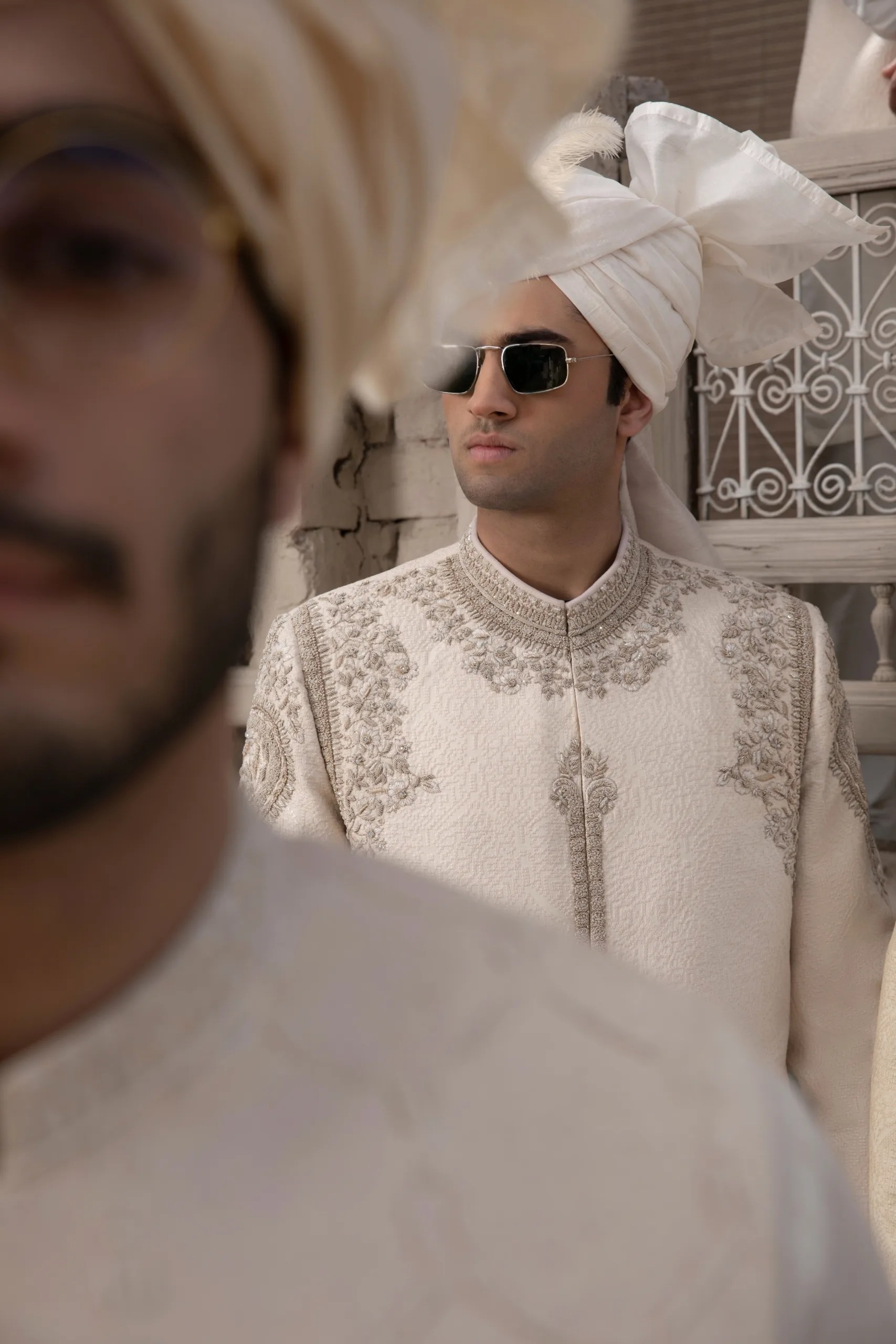 Ivory Zari Embroidered Kora Silk Groom Sherwani (2-Piece) - Image 6