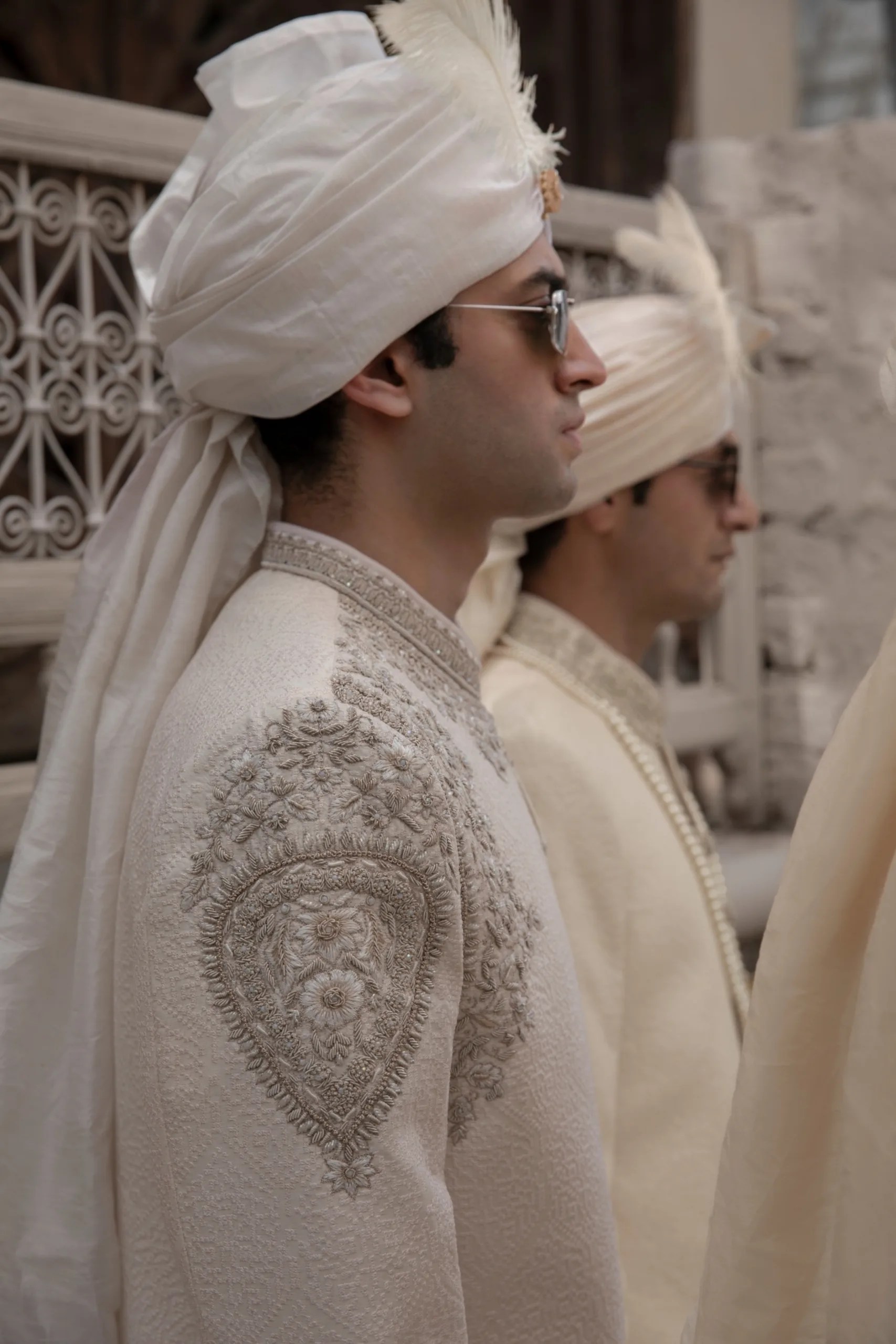 Ivory Zari Embroidered Kora Silk Groom Sherwani (2-Piece) - Image 7
