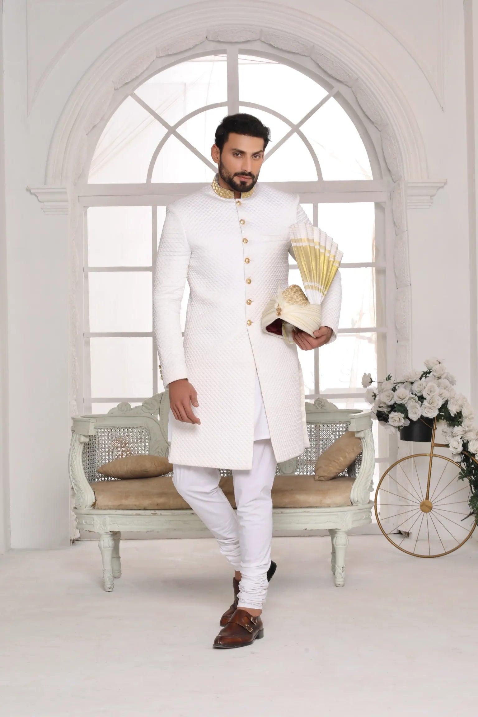 Off-White Adda Work Matte Silk Sherwani (2-Piece) - Image 1