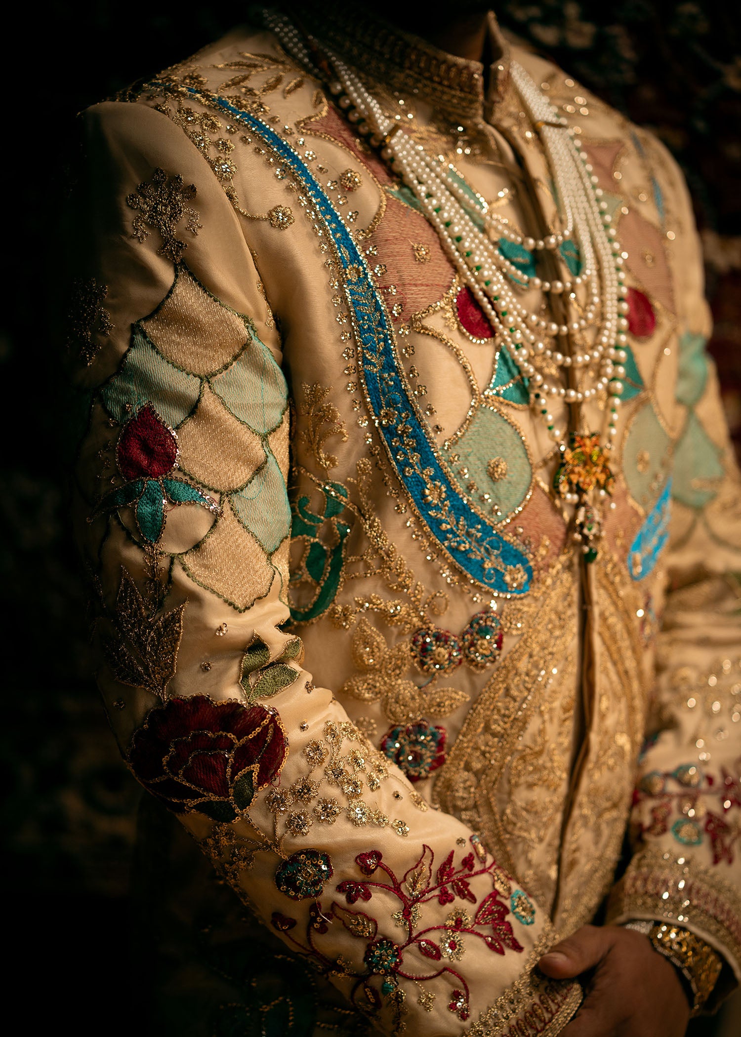 Ivory Embroidered Organza & Korean Silk Sherwani (3-Piece) - Image 4