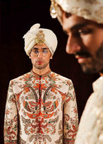Ivory Adda Work Raw Silk Sherwani (4-Piece) - Image 4