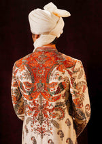 Ivory Adda Work Raw Silk Sherwani (4-Piece) - Image 5