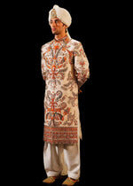 Ivory Adda Work Raw Silk Sherwani (4-Piece) - Image 6