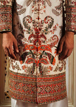 Ivory Adda Work Raw Silk Sherwani (4-Piece) - Image 7
