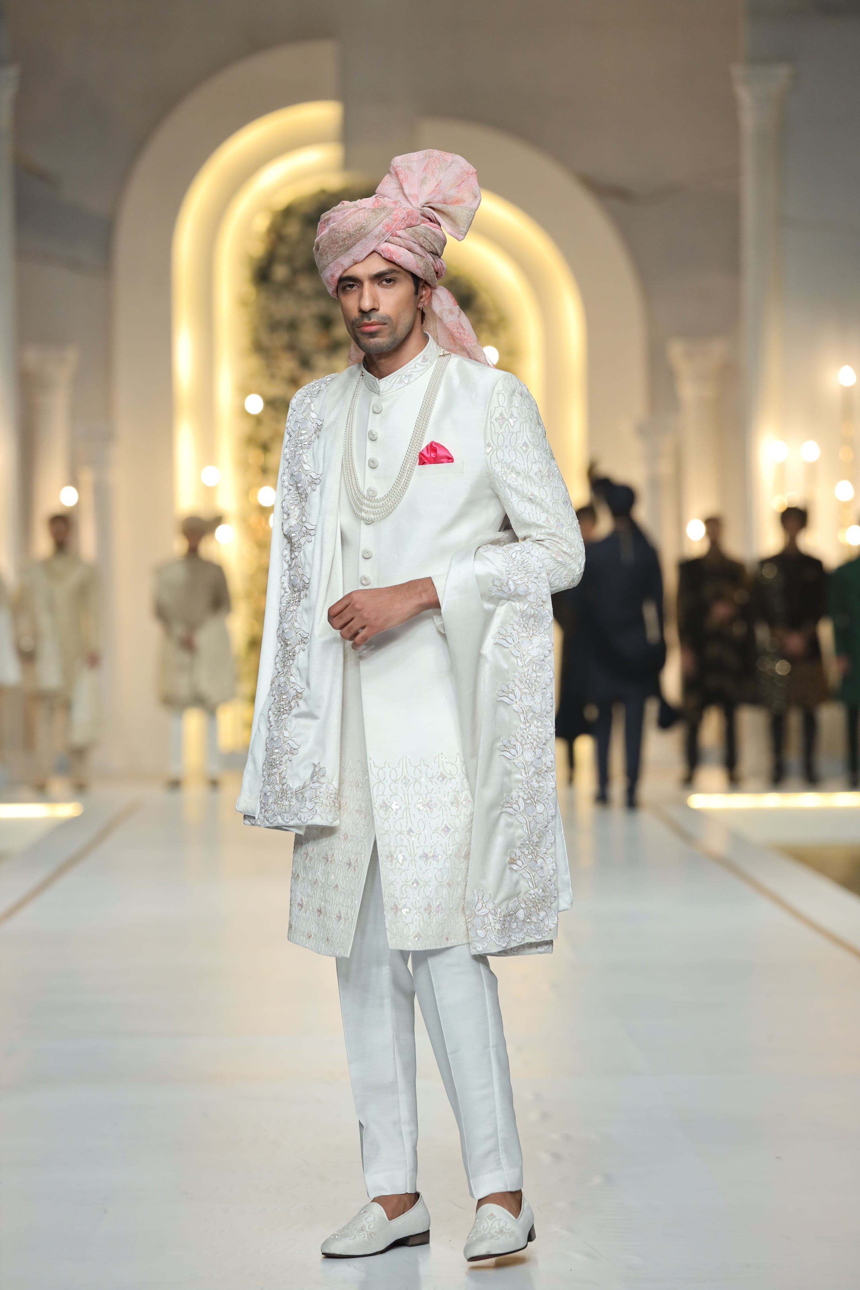 Ivory Embroidered Raw Silk Groom Sherwani (3-Piece) - Image 2