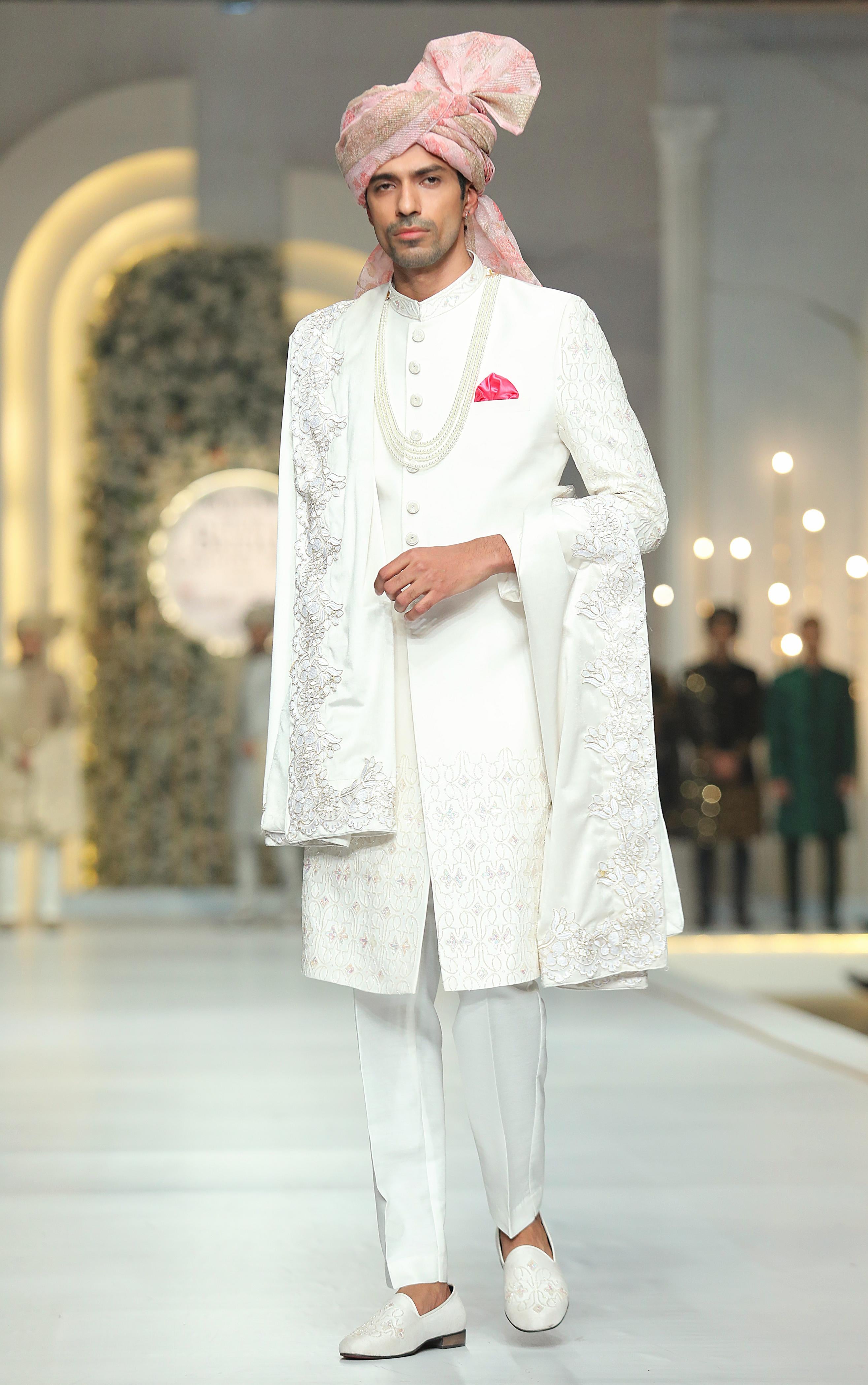 Ivory Embroidered Raw Silk Groom Sherwani (3-Piece) - Image 4