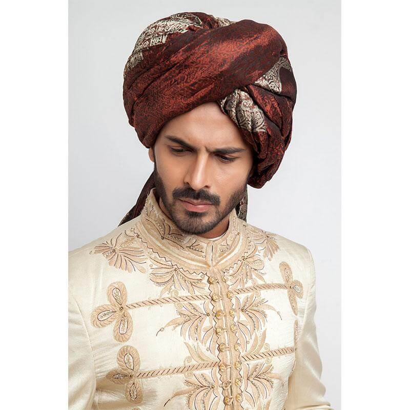 Ivory Gold Embroidered Raw Silk Sherwani (3-Piece) - Image 3