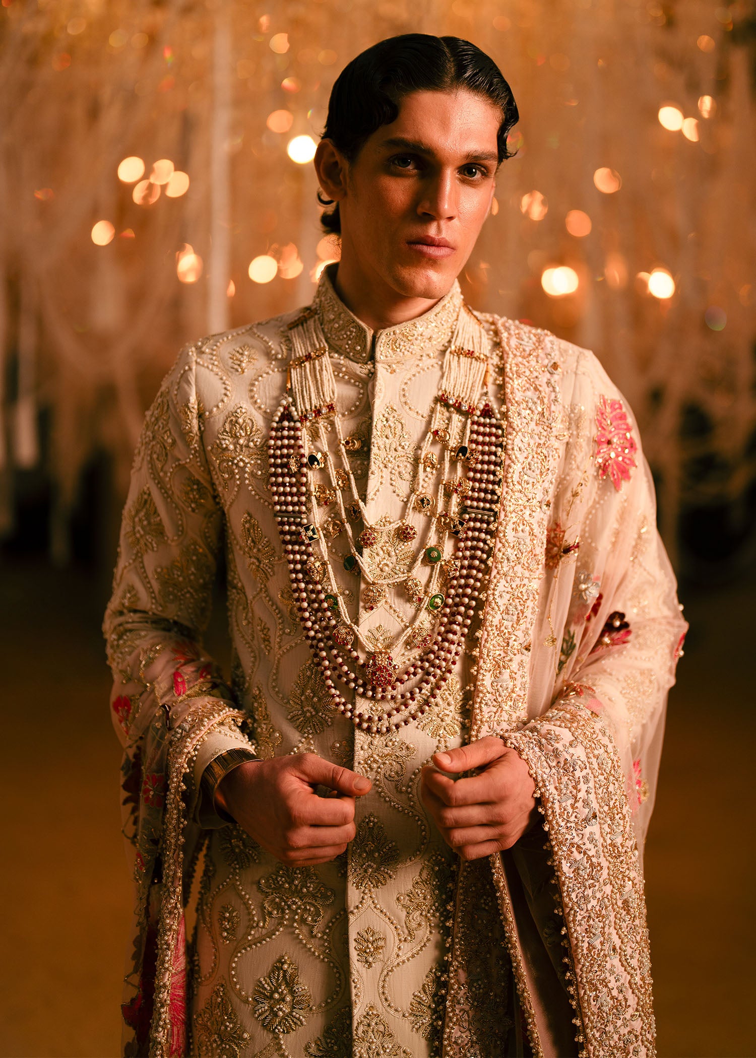 Ivory Hand-Embellished Raw Silk Sherwani (3-Piece) - Image 2