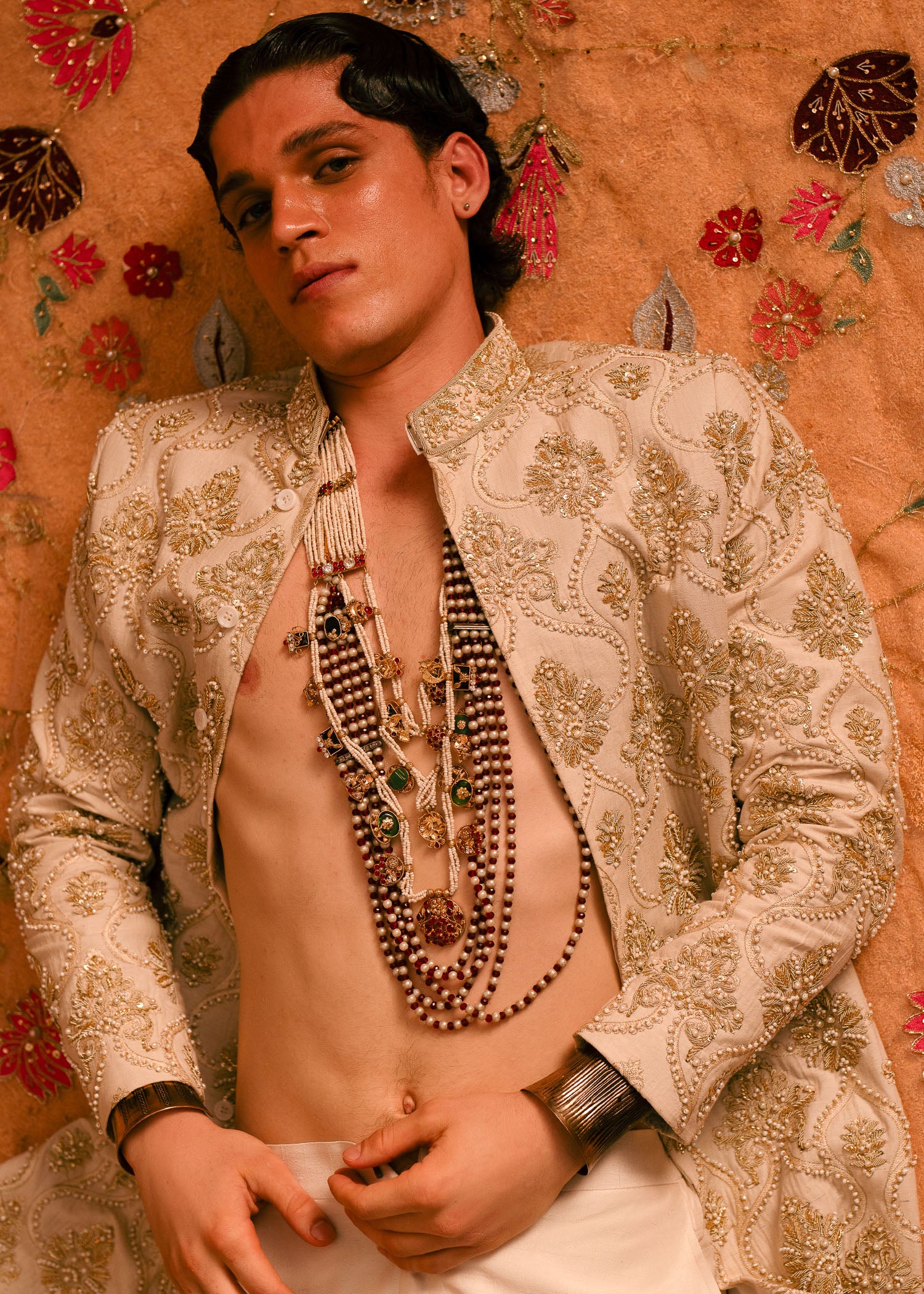 Ivory Hand-Embellished Raw Silk Sherwani (3-Piece) - Image 3