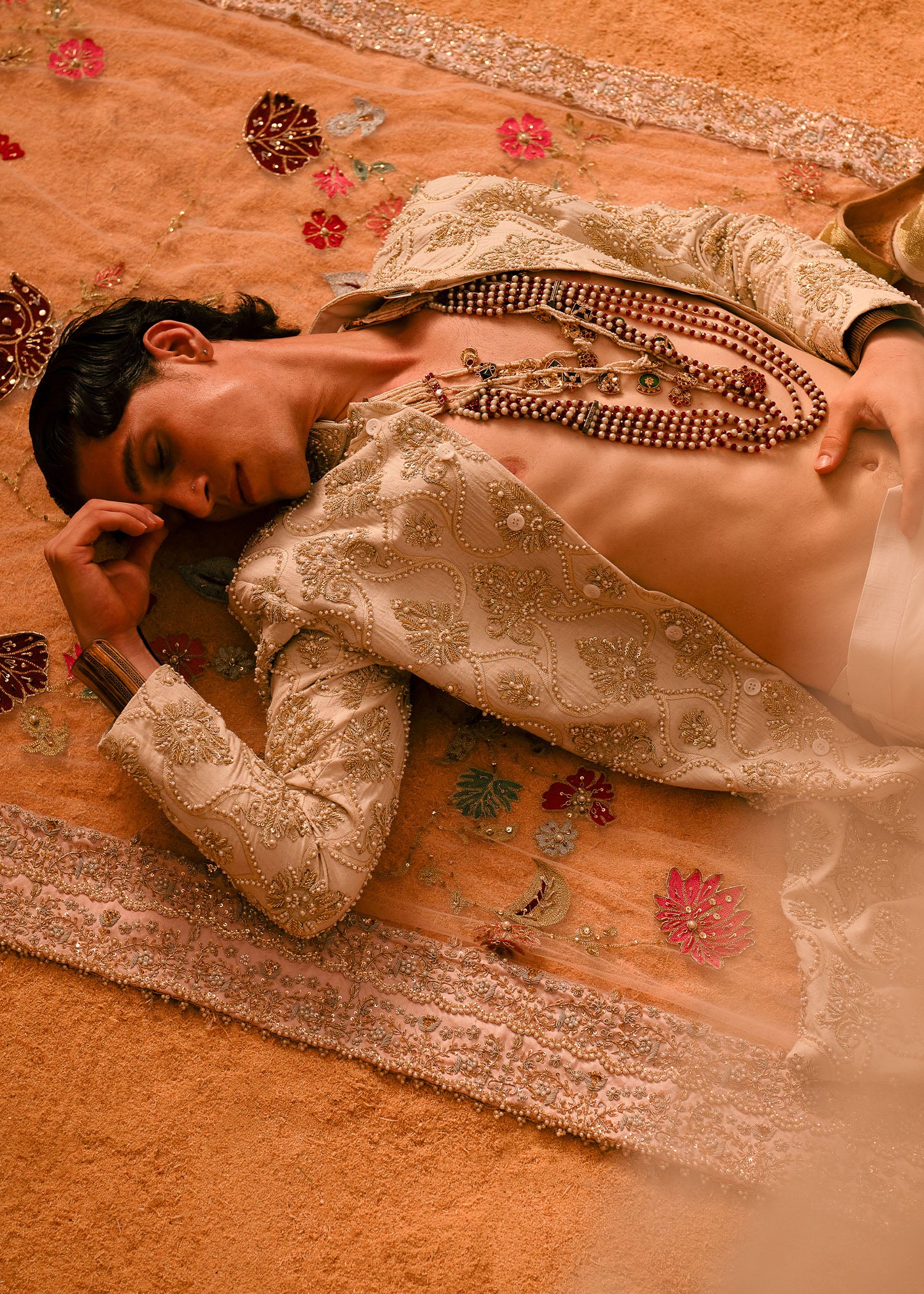 Ivory Hand-Embellished Raw Silk Sherwani (3-Piece) - Image 4