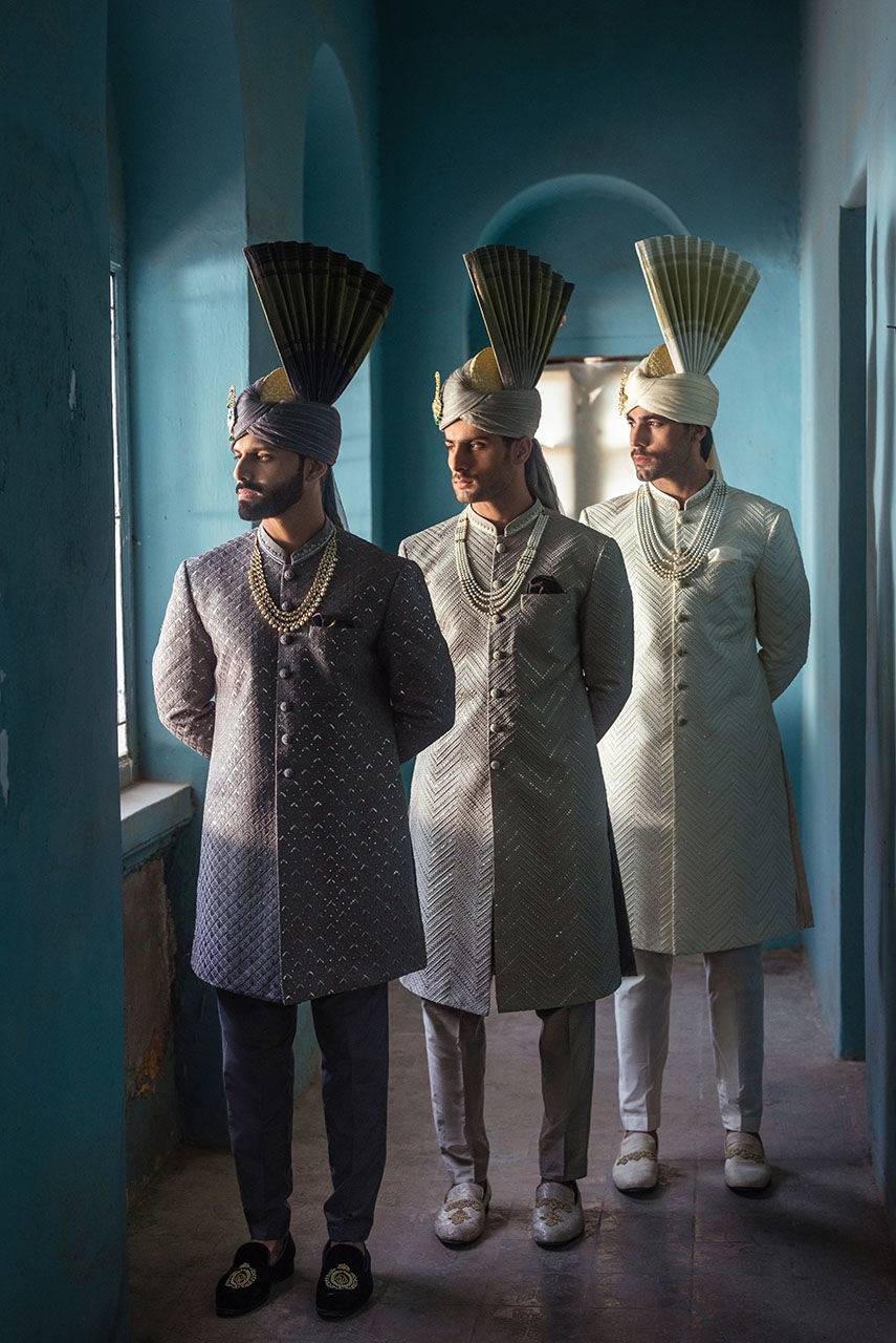 Off White Hand-Embroidered Raw Silk Sherwani (2-Piece) - Image 5