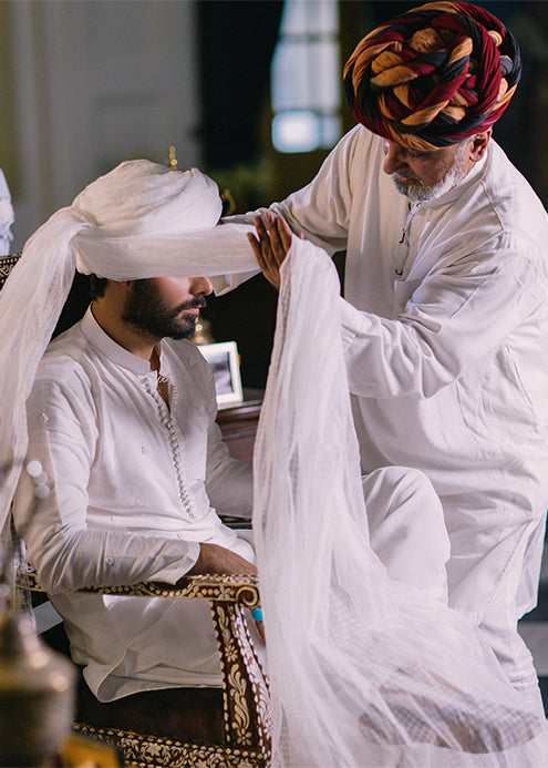 Ivory Hand-Embroidered Raw Silk Groom Sherwani (3-Piece) - Image 1