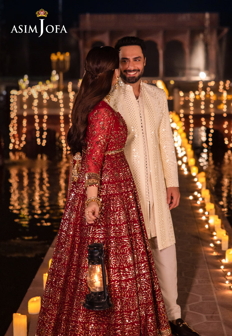 Cream Sequined Resham Embroidered Raw Silk Sherwani (3-Piece) - Image 11