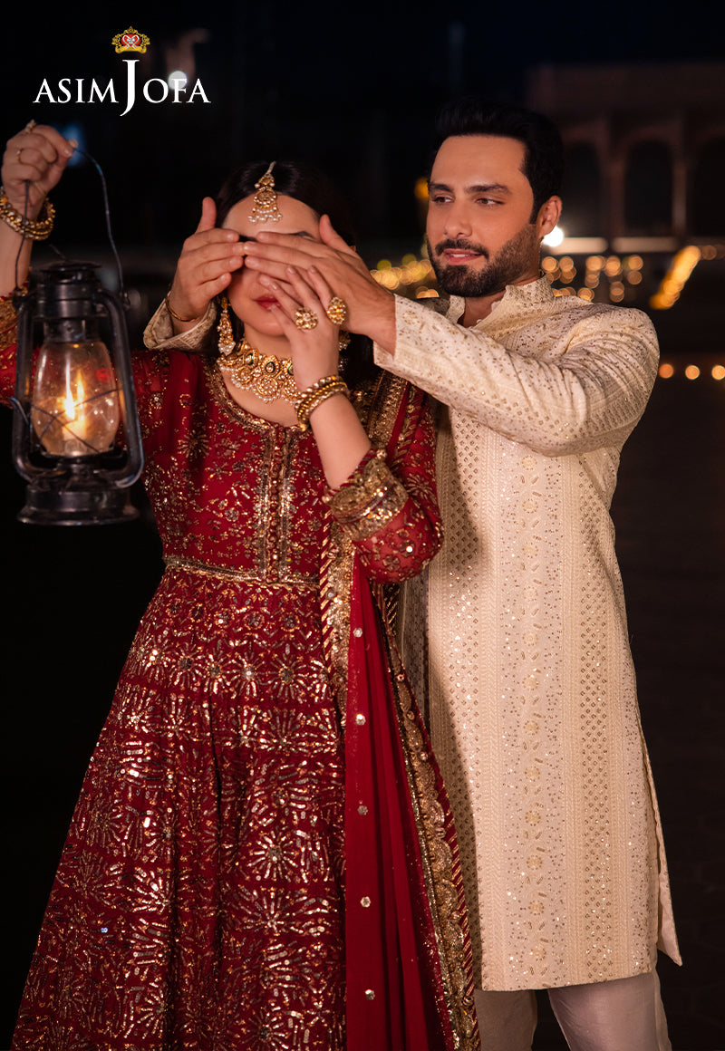 Cream Sequined Resham Embroidered Raw Silk Sherwani (3-Piece) - Image 6