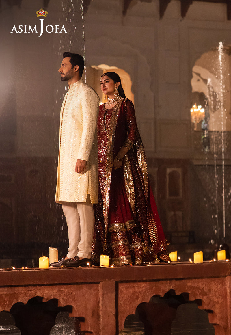 Cream Sequined Resham Embroidered Raw Silk Sherwani (3-Piece) - Image 7